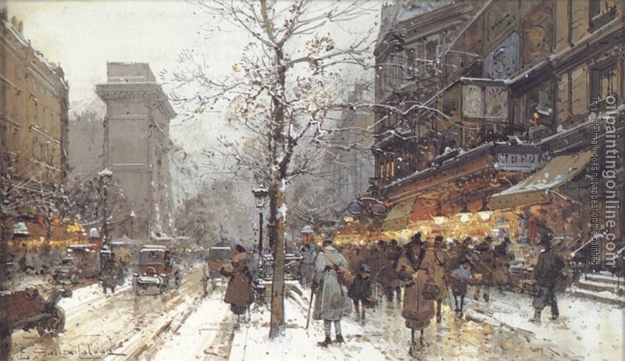 Eugene Galien-Laloue - A Busy Boulavard Under Snow